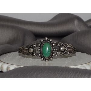 Maisel’s Sterling Silver Green Turquoise Cuff Bracelet 18.3G / 5.75in